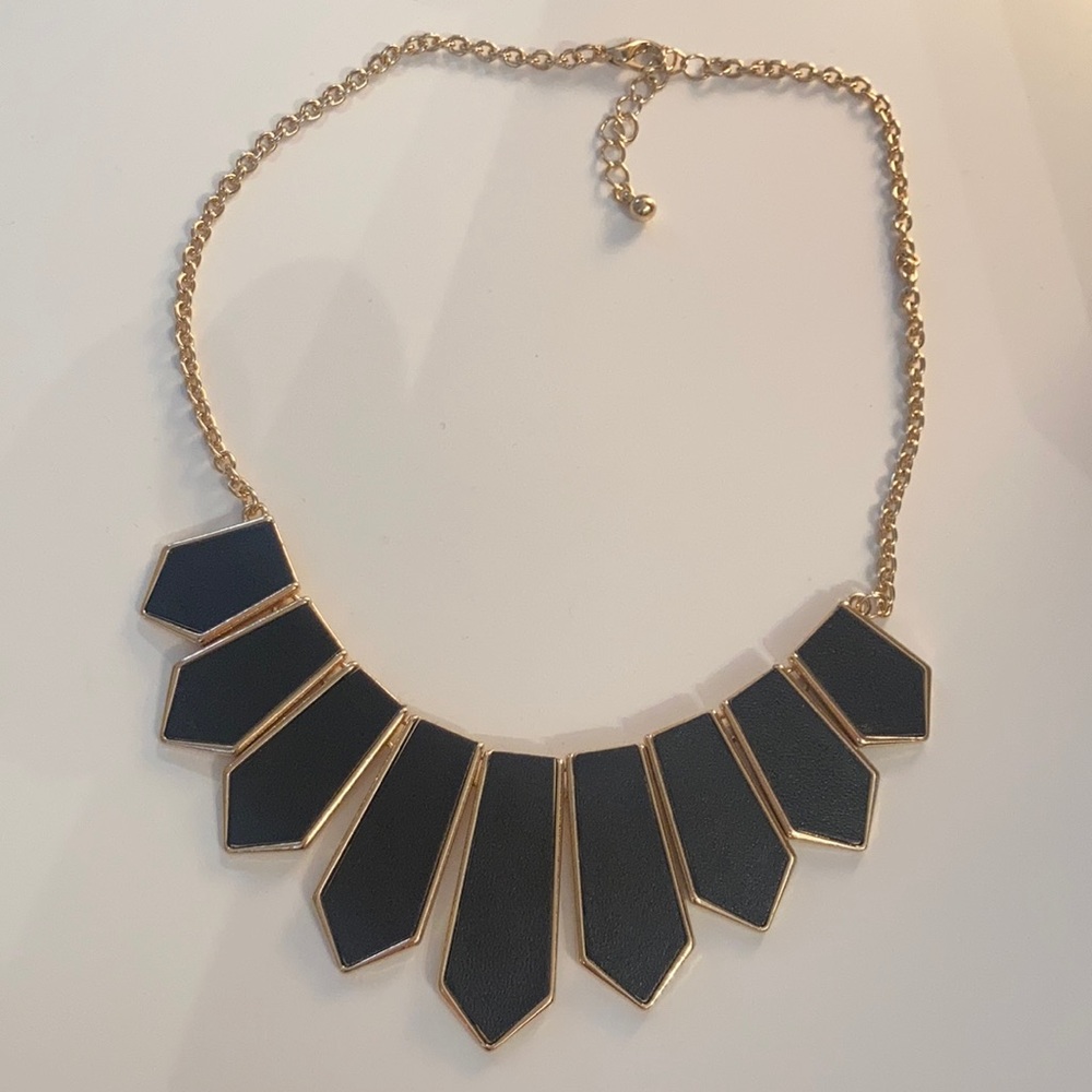 black leather geometric statement necklace